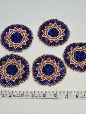 Southwestern Native American Handmade Tribal Beaded Coasters.  Set - 5 Coasters